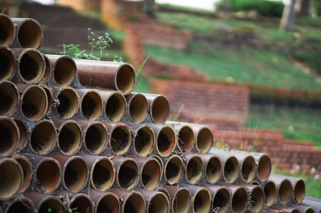 Large stack of water pipes.